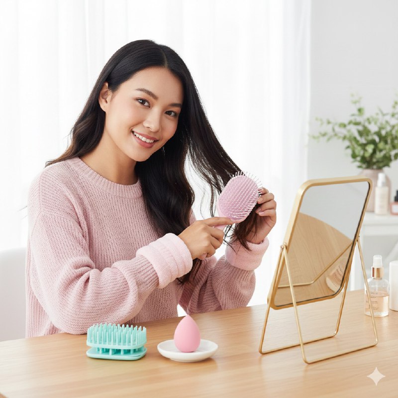 KIT DE CUIDADO PERSONAL, CEPILLO, 1 PAR DE MUÑEQUERAS, ESPONJA, MASAJEADOR CAPILAR KISS LOVELY