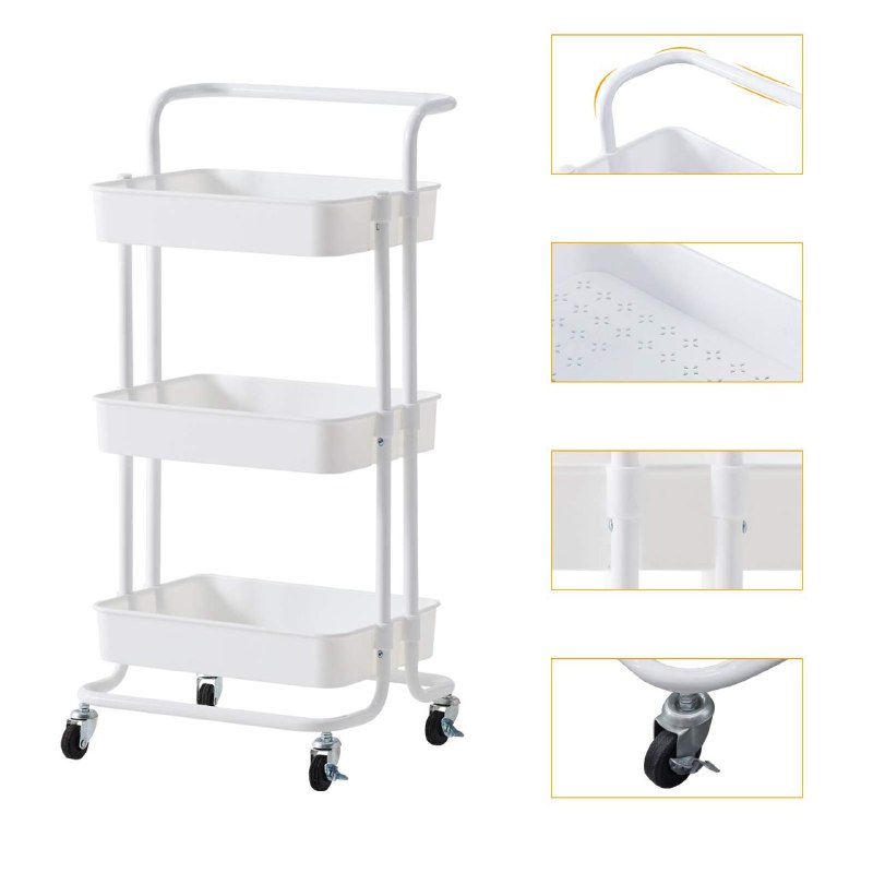 ESTANTE CARRITO DE ALMACENAMIENTO RODANTE DE 3 NIVELES PLASTICO COLOR BLANCO