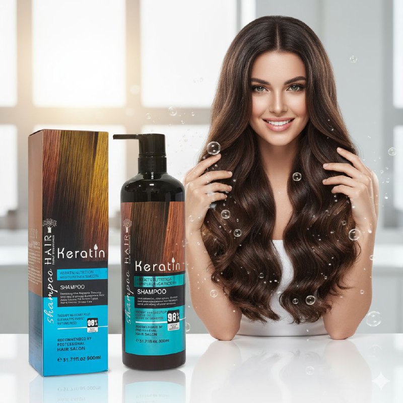 SHAMPOO DE QUERATINA CON EXTRACTOS NATURALES Y BOTANICOS QUE NUTRE EL CABELLO DAÑADO HAIR KERATIN 900ML