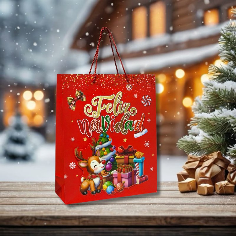 BOLSA DE REGALO NAVIDEÑA MEDIANA 32X26X10CM