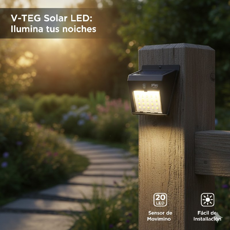 LUZ LED, LAMPARA SOLAR DE PARED BRILLANTE DE 600LM DE 20LED, BATERIA DE 400MHA V-TEG 9.4X12.5X4.7CM