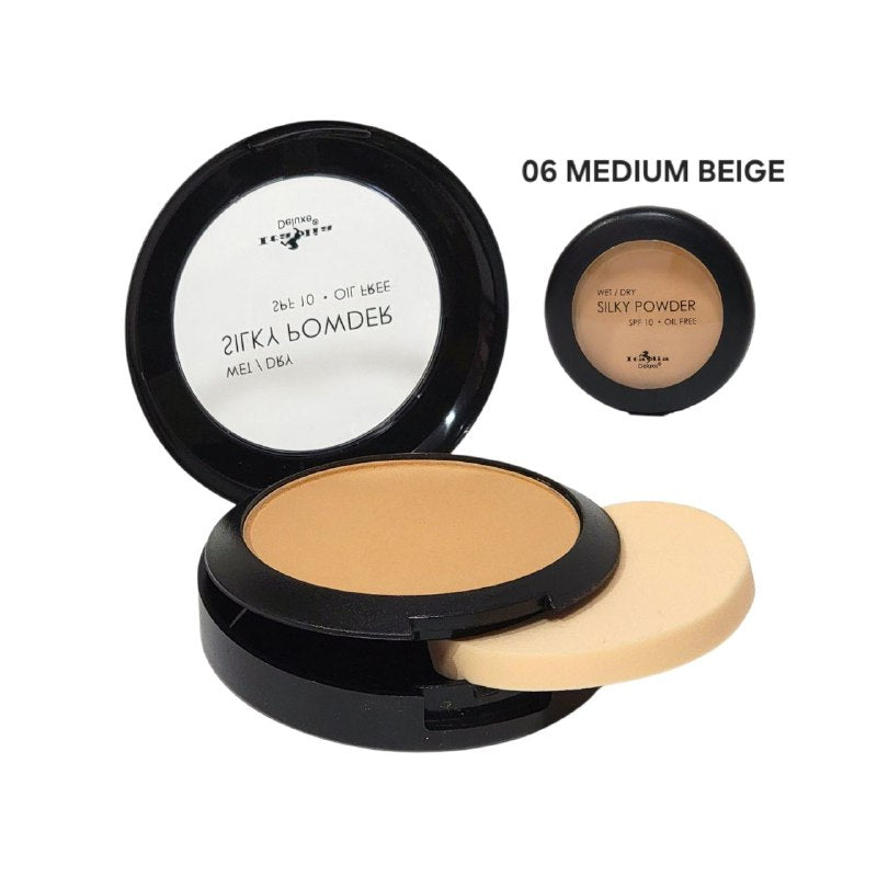 POLVO COMPACTO LIGERO, COBERTURA LIGERA TONO 06 MEDIUM BEIGE ITALIA DELUXE WET/DRY SILKY POWDER 8G