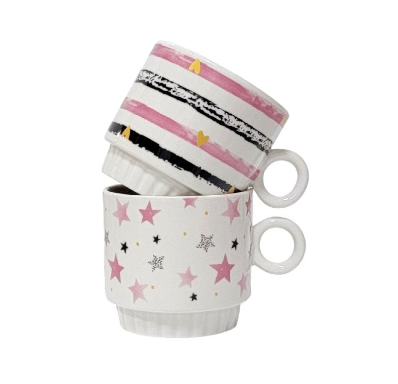 TAZAS DE CAFE APILABLES DE PORCELANA CON ESTANTE DE METAL COFFE CUP 4UND