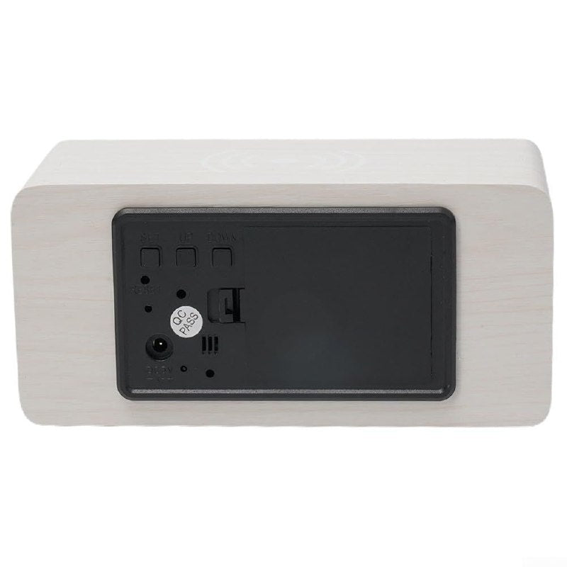 RELOJ DESPERTADOR DIGITAL TIPO MADERA CON FUNCION DE CARA INALAMBRICA Y TEMPERATURA USB, 4 ESTILOS