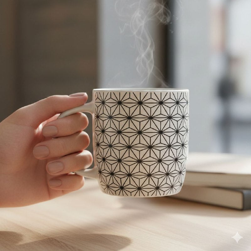 TAZAS DE CERAMICA DE ALTA RESISTENCIA CON ACABADO BRILLANTE Y DISEÑO ERGONOMICO 330ML, 9 ESTILOS