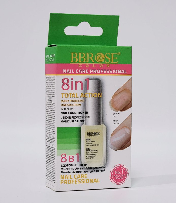 ESMALTE DE UÑAS 8 EN 1 ACCION TOTAL, ACONDICIONADOR INTENSIVO REGENERA LA ESTRUCTURA DE LAS UÑAS Y EL CRECIMIENTO BBROSE 14ML