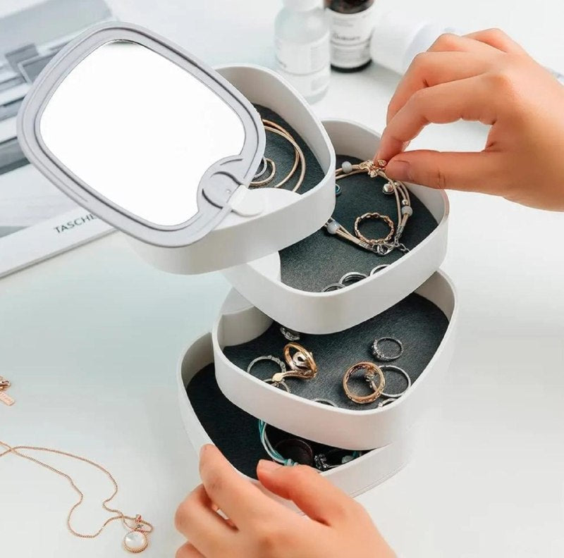 ORGANIZADOR DE JOYAS GIRATORIO COMPACTO Y ELEGANTE 11.2X12.2CM, 3 ESTILOS