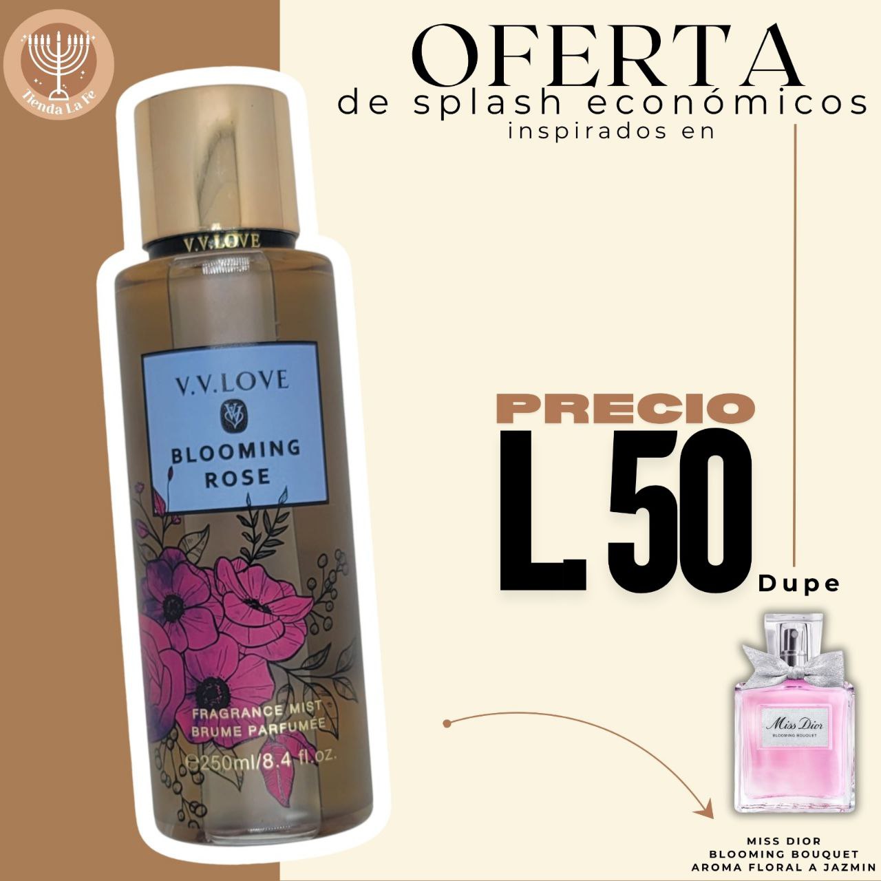 SPLASH VV LOVE BLOOMING ROSE 250ML (M) (DUPE DE CHRISTIAN DIOR MISS DIOR BLOOMING BOUQUET EDP 100ML)