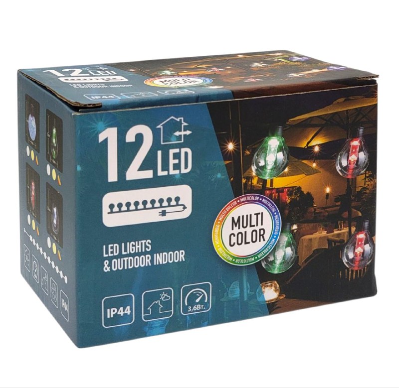 LUCES DECORATIVAS NAVIDEÑAS LED DE 12 GUIRNALDA PARA INTERIORES O EXTERIORES CONN BOMBILAS LED MULTICOLOR