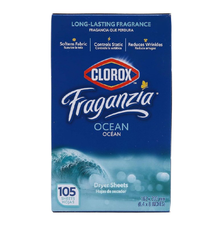 DETERGENTE TOALLIAS HOJAS PARA SECADORA, CONTROLA LA ESTATICA, OLOR OCEANO CLOROX 105UND
