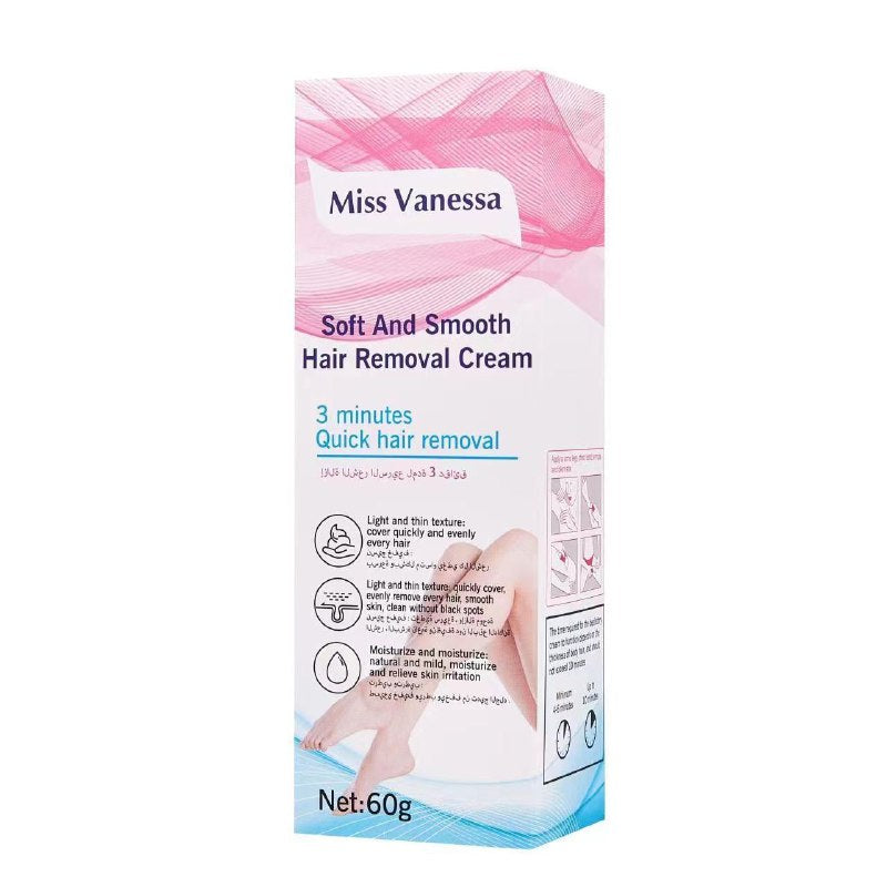 CREMA CORPORAL, DEPILADORA SUAVE Y TERSA, 3 MINUTOS RAPIDA, SEDOSA Y REFRESCANTE NO GRASOSO MISS VANESSA 60G