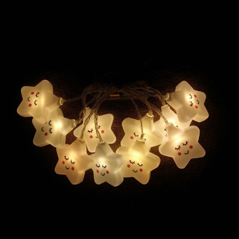 LUCES DECORATIVAS NAVIDEÑAS FORMA DE ESTRELLA SONRIENTE PARA EL HOGAR, DORMITORIO, DE BATERIAS, 20 LUCES, 3 METROS