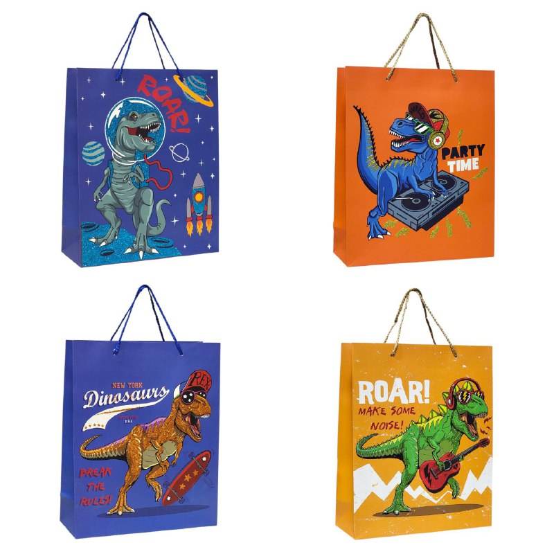 BOLSA DE REGALO DE DINOSAURIO MEDIANA 26X32X10CM