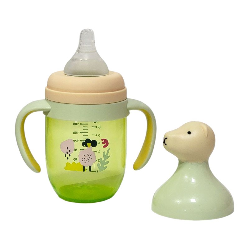 BIBERON CHUPON PARA BEBES CON ASAS, PEPE DE FACIL AGARRE Y BOQUILLA O TAPA PREVIENE DERRAMES, CAPACIDAD 210ML SMILY BABY