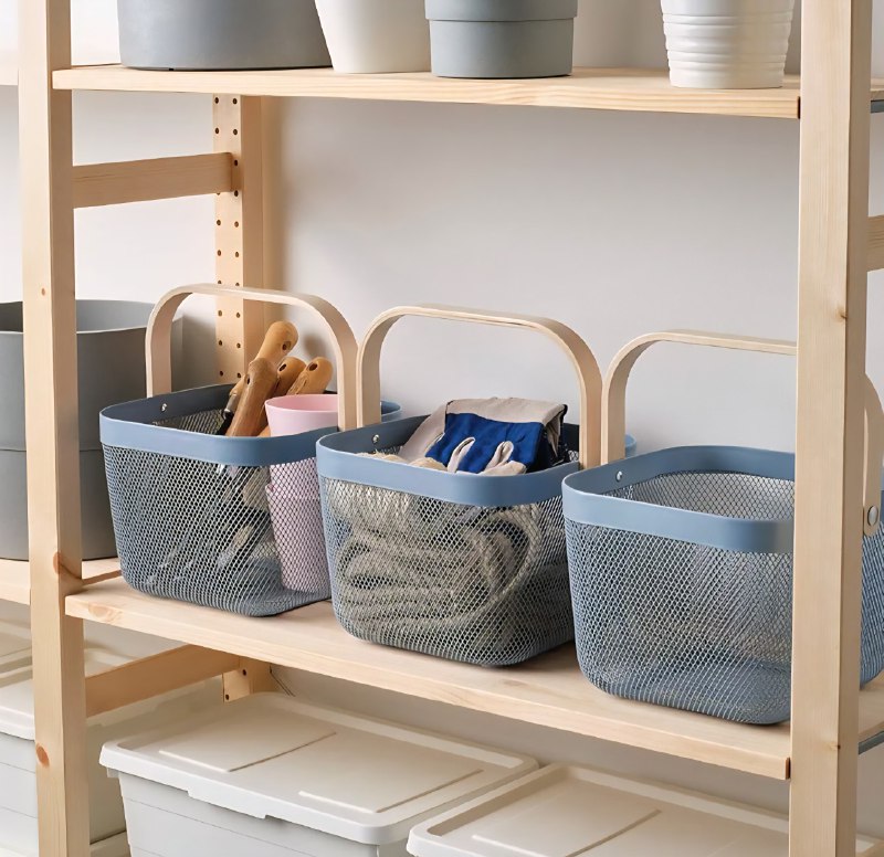 CANASTA ORGANIZADORA DE ALMACENAMIENTO MULTIUSOS CON ASA DE MADERA NATURAL, DISEÑADA PARA ORGANIZAR Y DECORAR CUALQUIER ESPACIO DEL HOGAR 4 COLORES
