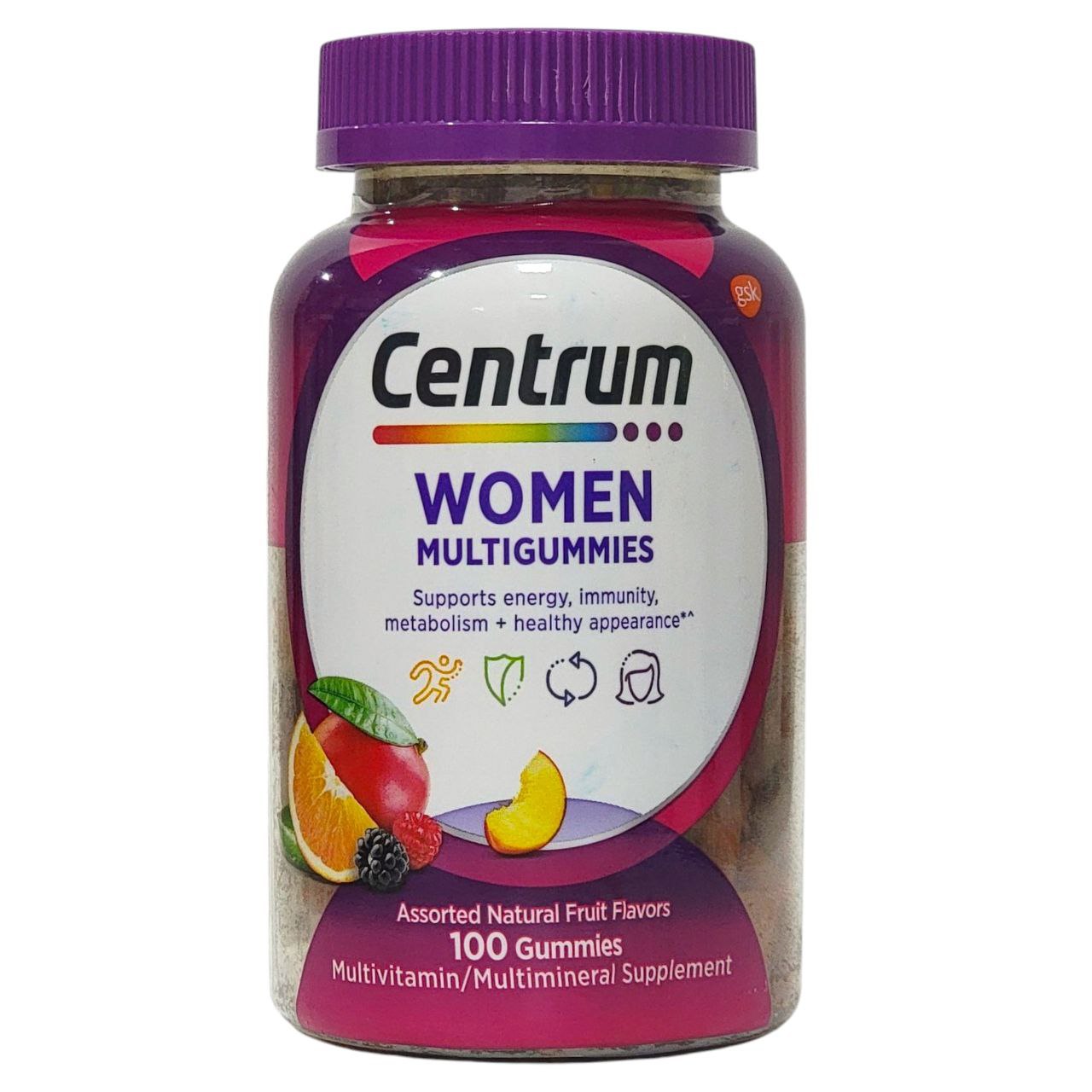 VITAMINAS EN GOMITAS PARA MUJER, APOYAN LA ENERGIA, INMUNIDAD, METABOLISMO, APARIENCIA SALUDABLE SABORES FRUTALES NATURALES CENTRUM 100UND