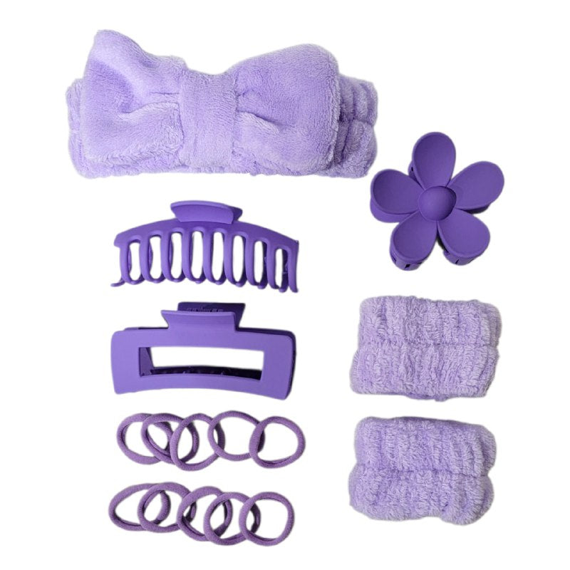 KIT DE CUIDADO FACIAL, GANCHOS, DIADEMA, COLAS Y MUÑEQUERAS, 6 COLORES
