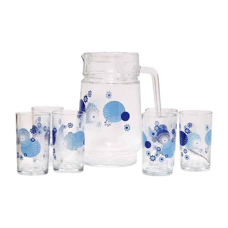 RECIPIENTE PICHEL JARRA SET DE JARRA CON VASOS DE VIDRIO DE 7 PIEZAS FLORAL ELEGANTES GLASS WARE