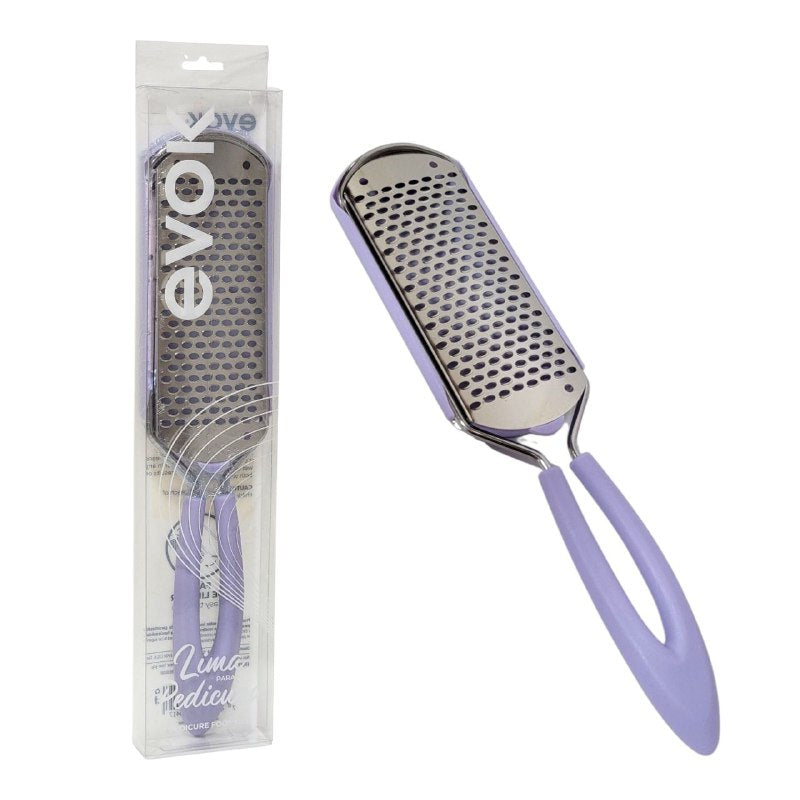 LIMA PARA PEDICURE METALICA, SUPERFICIE ONDULADA DE ACERO INOXIDABLE, ELIMINA FACILMENTE LOS CALLOS Y EL TALON AGRIETADO, DEJANDO LOS PIES SUAVES EVOK