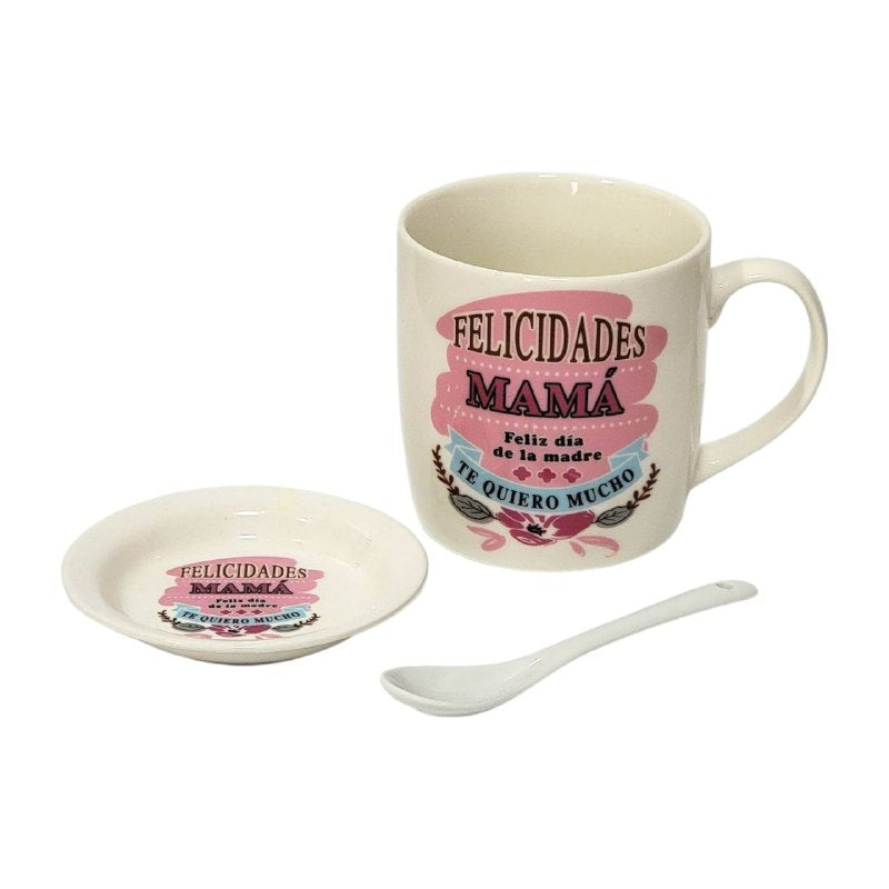 SET DE TAZA DE REGALO CON TEMATICA TE QUIERO MAMÁ 3PCS BENELI HOME