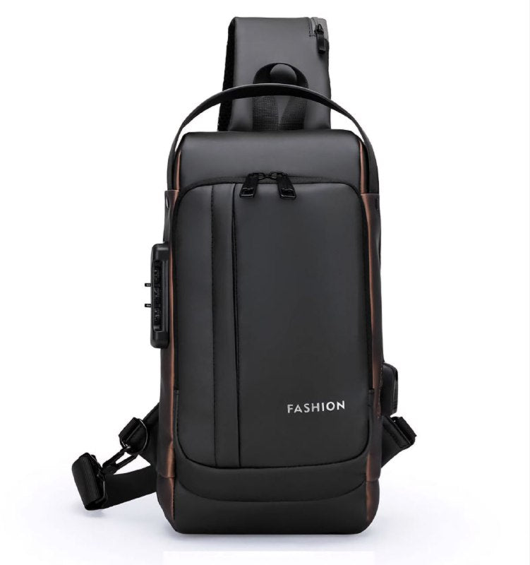 MOCHILA ECONOMICA CRUZADA IMPERMEABLE PARA HOMBRES CON PUERTO USB Y SISTEMA ANTIRROBO CLAVE