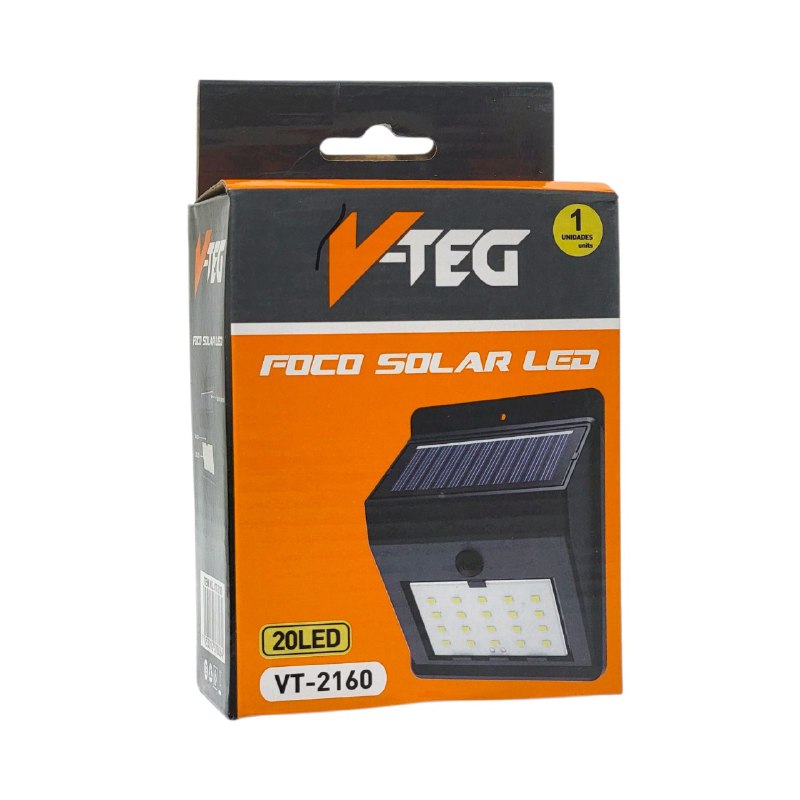 LUZ LED, LAMPARA SOLAR DE PARED BRILLANTE DE 600LM DE 20LED, BATERIA DE 400MHA V-TEG 9.4X12.5X4.7CM