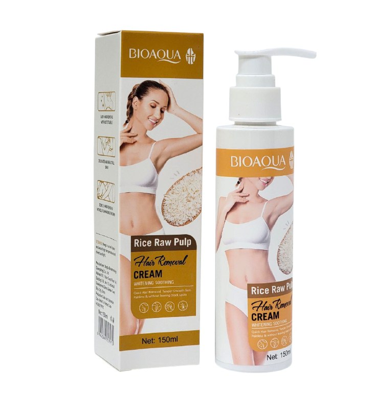 CREMA CORPORAL DEPILADORA SUAVIZANTE CON PULPA CRUDA DE ARROZ BIOAQUA 150ML