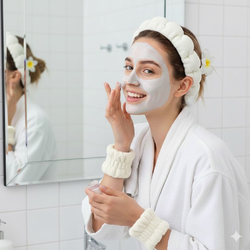 KIT DE CUIDADO FACIAL, GANCHO FLOR HAWAIANA, DIADEMA Y MUÑEQUERA SKIN CARE, 6 ESTILOS