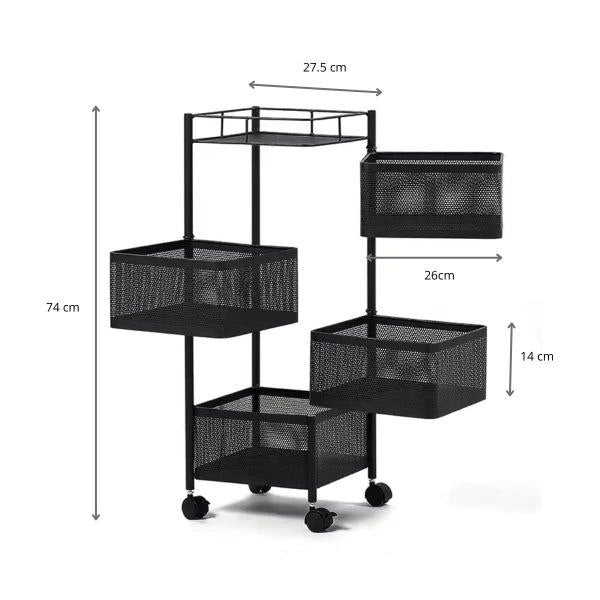 ESTANTE ORGANIZADOR MULTIFUNCIONAL GIRATORIO DE METAL CUADRADO DE 4 NIVELES