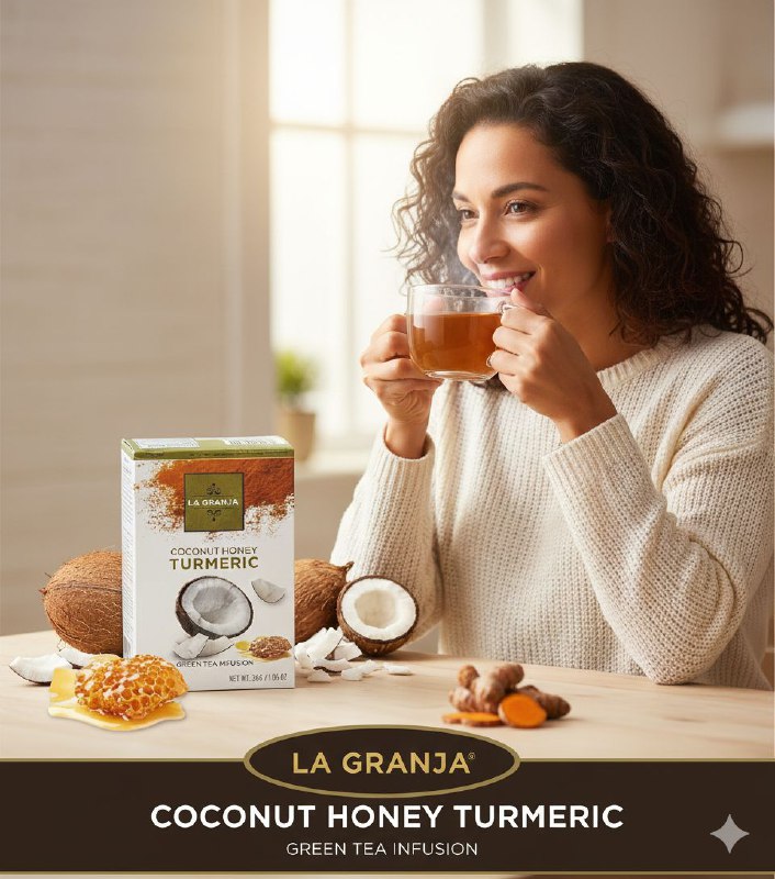 TE VERDE EN INFUSION DE COCO MIEL Y CURCUMA SIN CAFEINA PARA LA ENERGIA Y ALIVIA ESTRES Y ANSIEDAD LA GRANJA 20UND