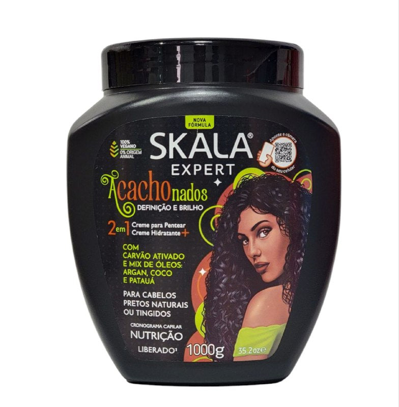 TRATAMIENTO CAPILAR EN CREMA 2 EN 1, ACONDICIONADORA Y CREMA PARA PEINAR CON CARBON ACTIVADO Y ACEITE DE ARGAN, COCO Y PATAUA, PARA NEGRO NATURAL O TEÑIDO SKALA EXPERT 1000G