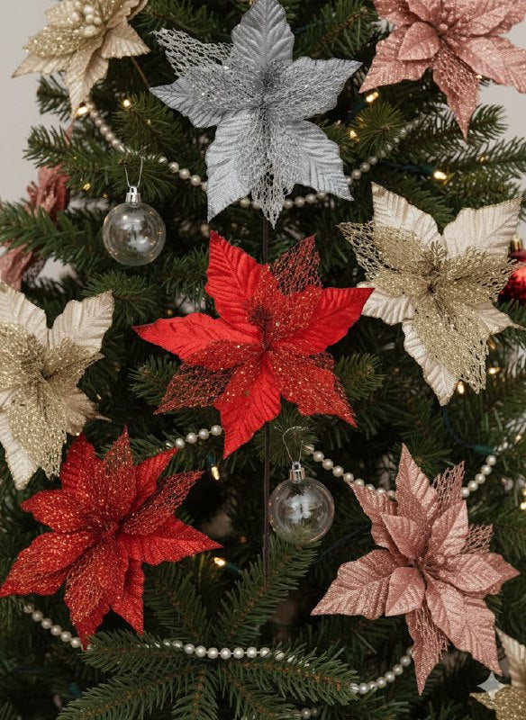 DECORACION ADORNO NAVIDEÑO FLOR DE NAVIDAD COLORES VIBRANTES ELEGANTES 5 ESTILOS