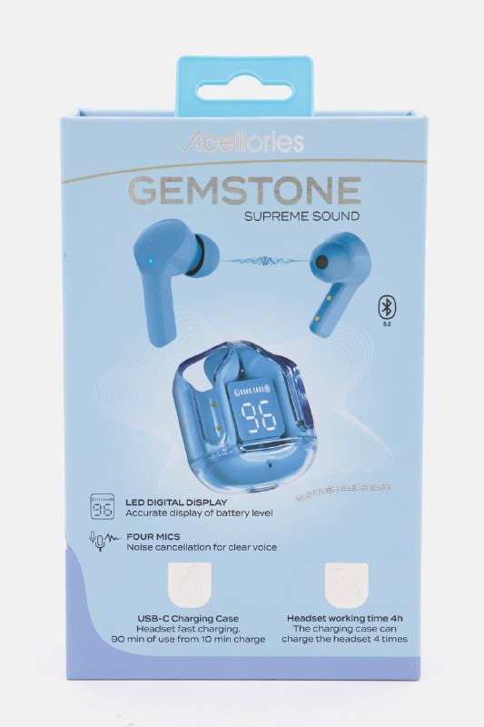 AUDIFONOS AURICULARES INALAMBRICOS ORIGINALES SONIDO DE ALTA CALIDAD, PANTALLA LED, BATERIA 4H, CARGA RAPIDA ACELLORIES GEMSTONE