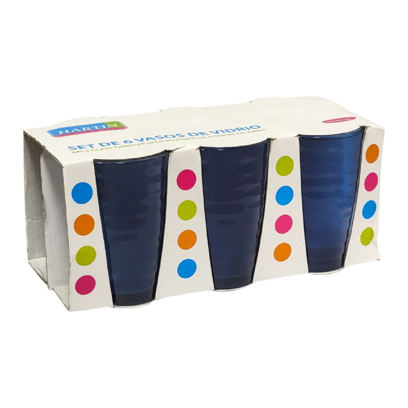VASOS DE VIDRIO COLOR AZUL ELEGANTE Y MORDERNO EN SET DE 6 PIEZAS 12OZ