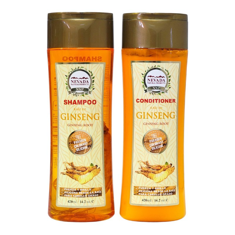 SHAMPOO Y ACONDICIONADOR EN SET DE GINSENG ESTIMULANTE DEL PELO SUAVIZANTE NEVADA 420MLX2