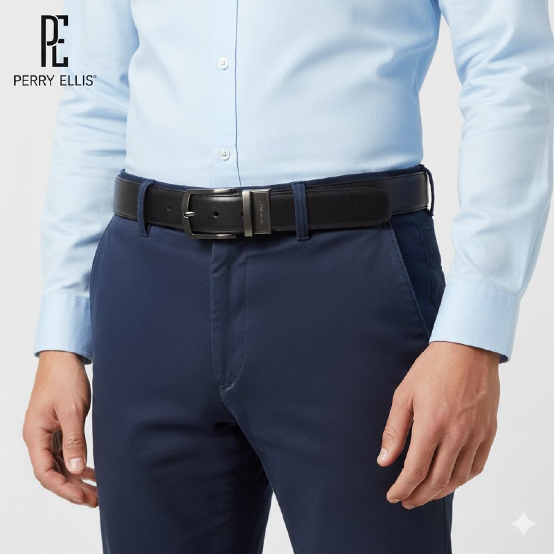 FAJA ORIGINAL PERRY ELLIS PARA CABALLERO COLOR NEGRO Y CAFÉ REVERSIBLE TALLA L