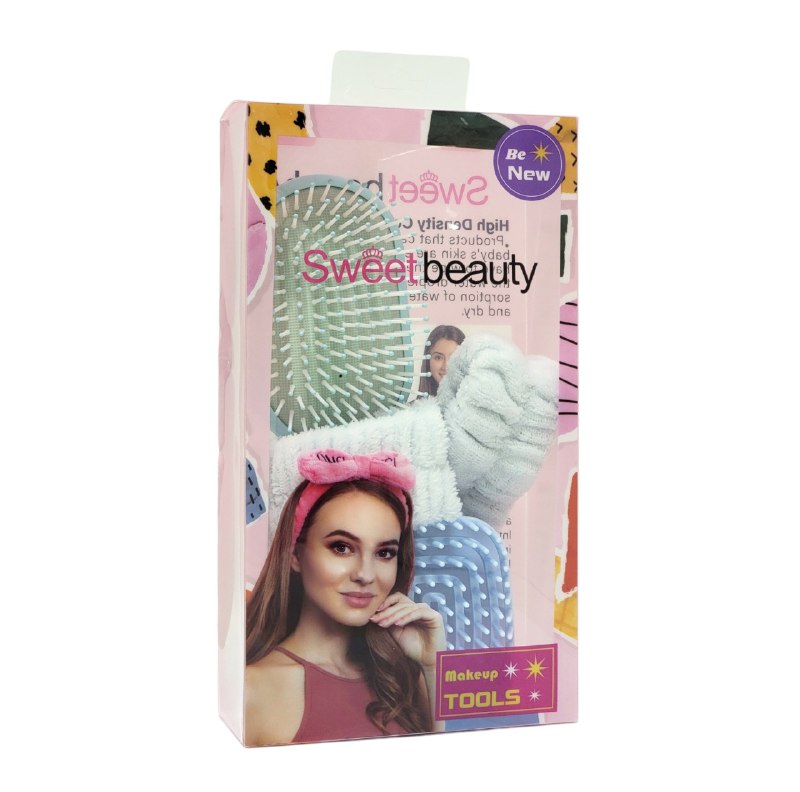 KIT DE CUIDADO PERSONAL, CEPILLO, 1 PAR DE MUÑEQUERAS, ESPONJA, MASAJEADOR CAPILAR KISS LOVELY