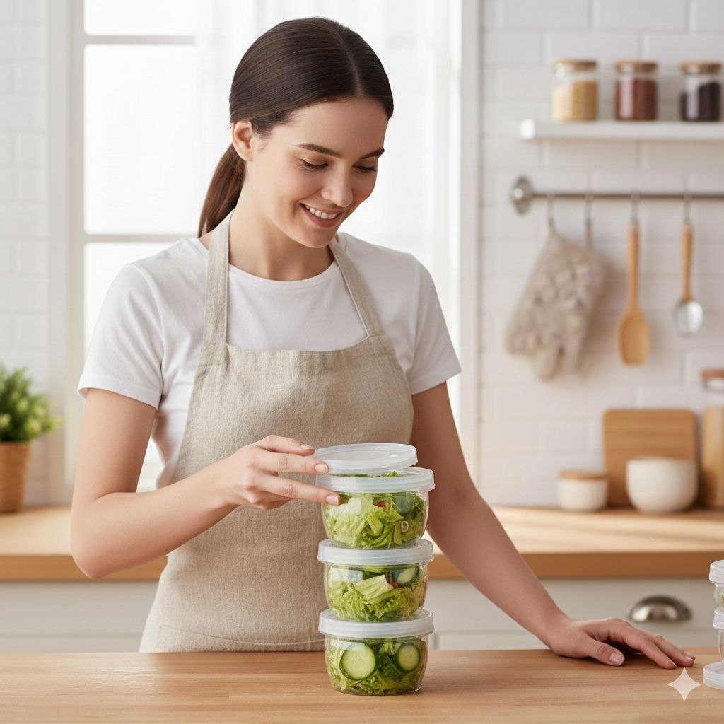 ORGANIZADOR RECIPIENTE DE ALIMENTOS DE PLASTICO REDONDO 3PCS LOTUS 260ML