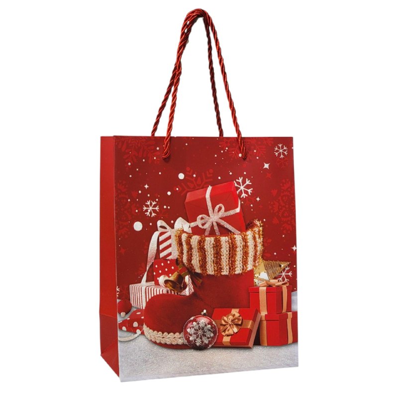 BOLSA DE REGALO NAVIDEÑA MEDIANA 18CMX13CM, 4 ESTILOS