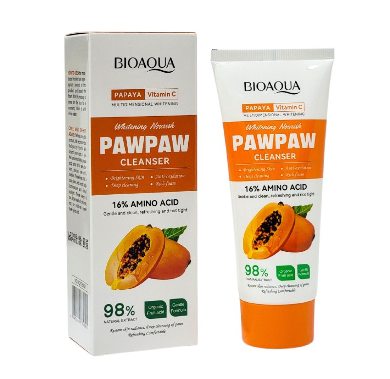 LIMPIADOR FACIAL EN CREMA DE VITAMINA C ALCARANTE 100G, OFRECE UN LIMPIADOR SUAVE QUE ACLARA LOS POROS Y ELIMINA LA PIEL CON BLANQUEAMIENTO MULTIDIMENSIONAL, ESOUMA LIGERA QUE DEJA LA PIEL SUAVE Y BRILLANTE BIOAQUA