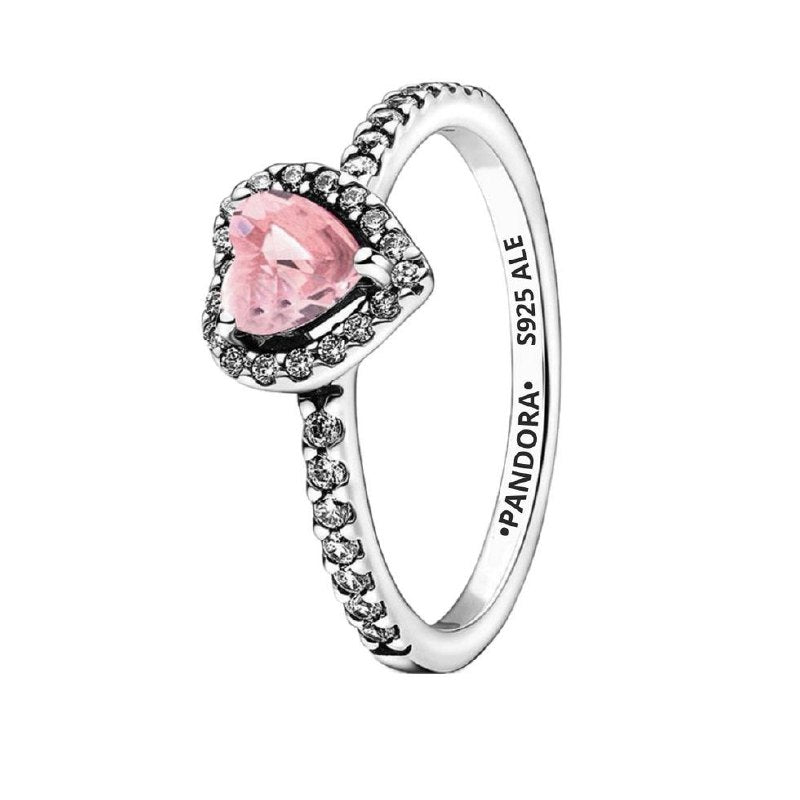 PANI1471A ANILLO PIEDRA EN FORMA DE CORAZON ROSADO PANDORA, PLATA 925