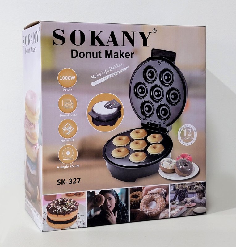 MAQUINA DE DONAS 1000W, PLATO DE ROSQUILLA ANTIADHERENTE 5.5CM SK-327 SOKANY