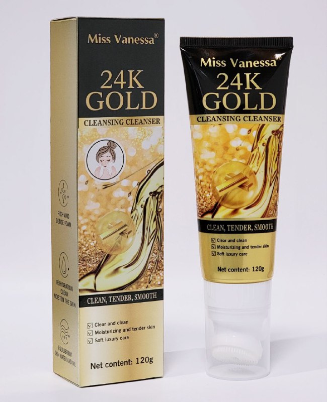 LIMPIADOR FACIAL DE ORO 24K CON ESENCIA DE ARROZ, HIDRATA Y SUAVIZA LA PIEL, REPONE LA HUMEDAD Y NUTRIENTES, ELIMINA EXCESO DE GRASA DEJANDO LA PIEL SAUVE Y ELASTICA MISS VANESSA 120G