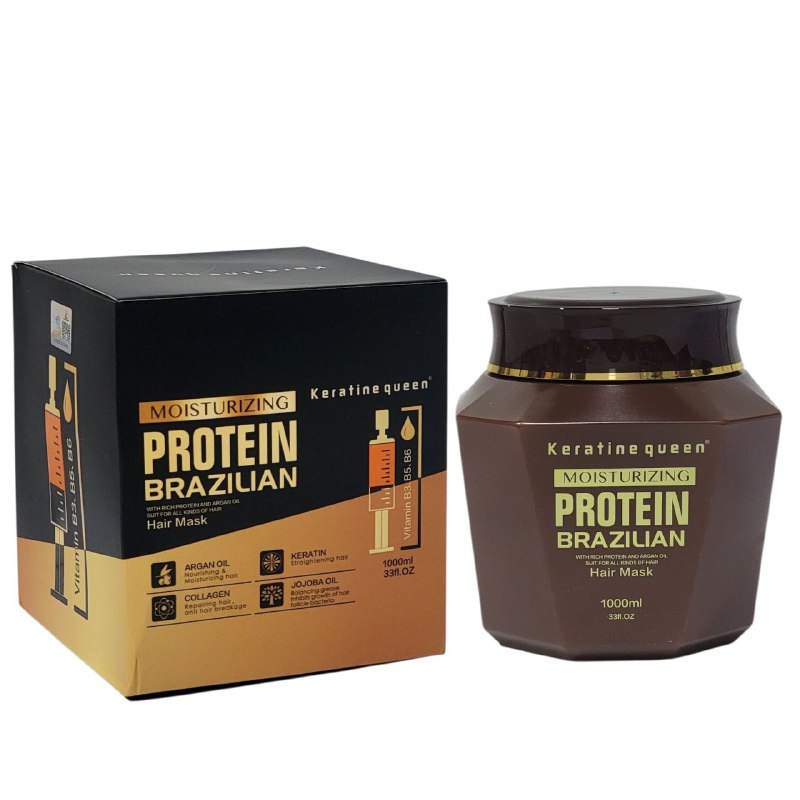 MASCARILLA PARA EL CABELLO CON PROTEÍNA BRASILEÑA ACEITE DE ARGÁN COLÁGENO Y ACEITE DE JOJOBA KERATINE QUEEN 1000ML