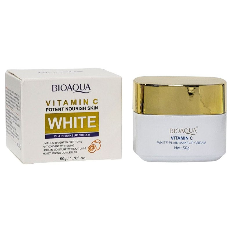 CREMA FACIAL DE MAQUILLAJE BLANCA CON VITAMINA C, TEXTURA DELICADA Y AGRADABLE PARA LA PIEL, HIDRATANTE, BLANQUEADORA BIOAQUA 50G