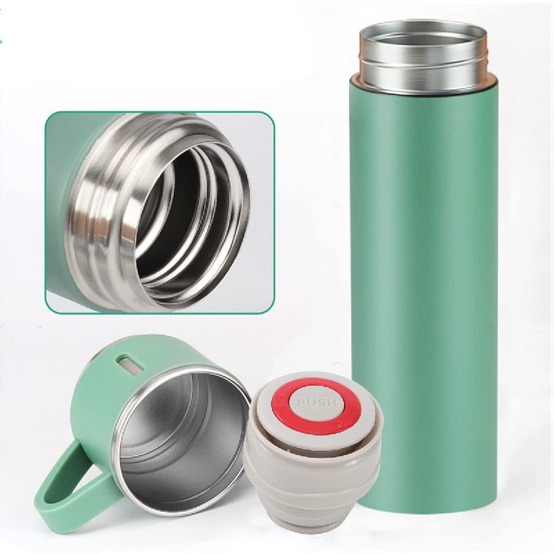 SET DE TERMO CON TAZAS DE ACERO INOXIDABLE 3 PIEZAS VACUUM FLASK 500ML