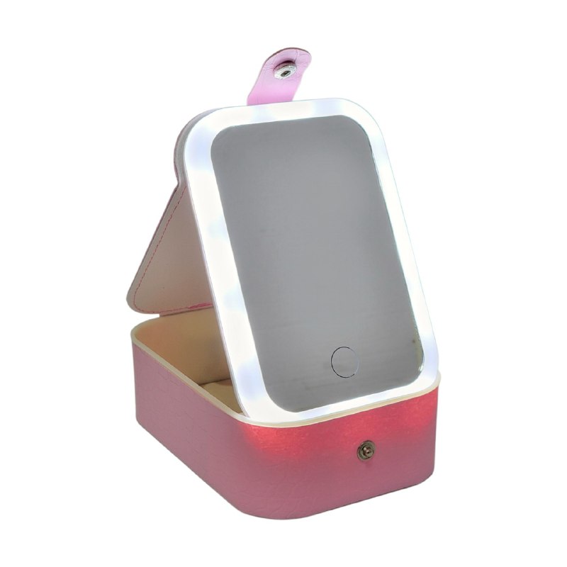 ESPEJO PARA MAQUILLAJE CON LUZ LED, DE 3 COLORES 90 GRADOS CON MALETA PARA GUARDAR COSAS TABLELAPM 12X17X21