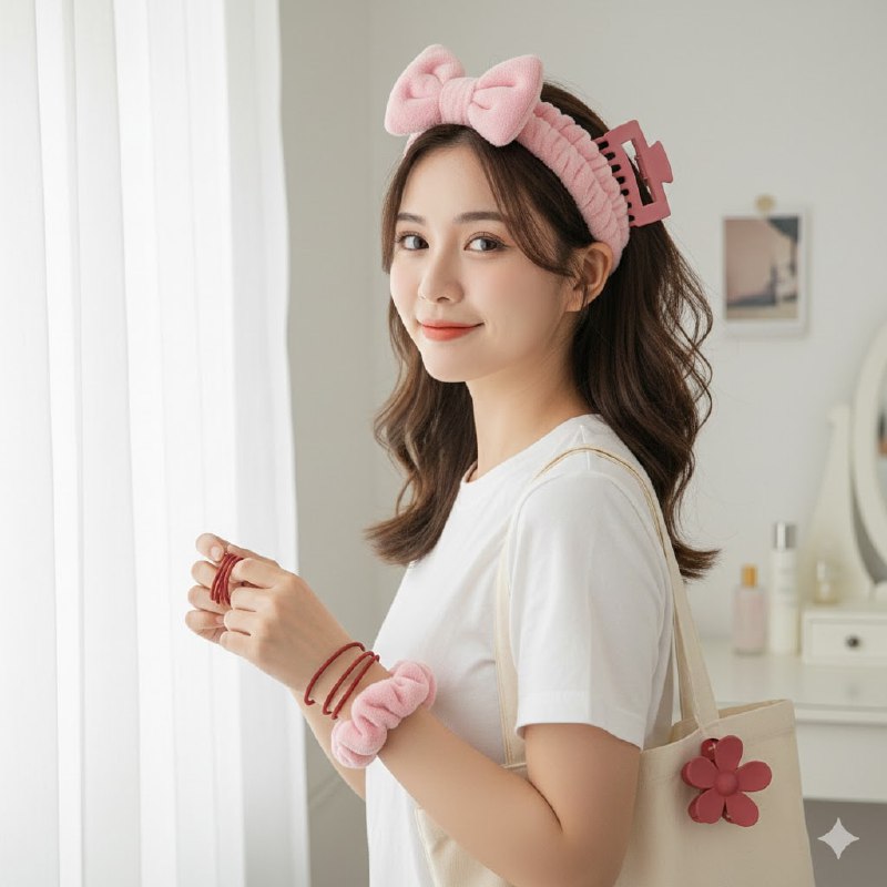 KIT DE CUIDADO FACIAL, GANCHOS, DIADEMA, COLAS Y MUÑEQUERAS, 6 COLORES