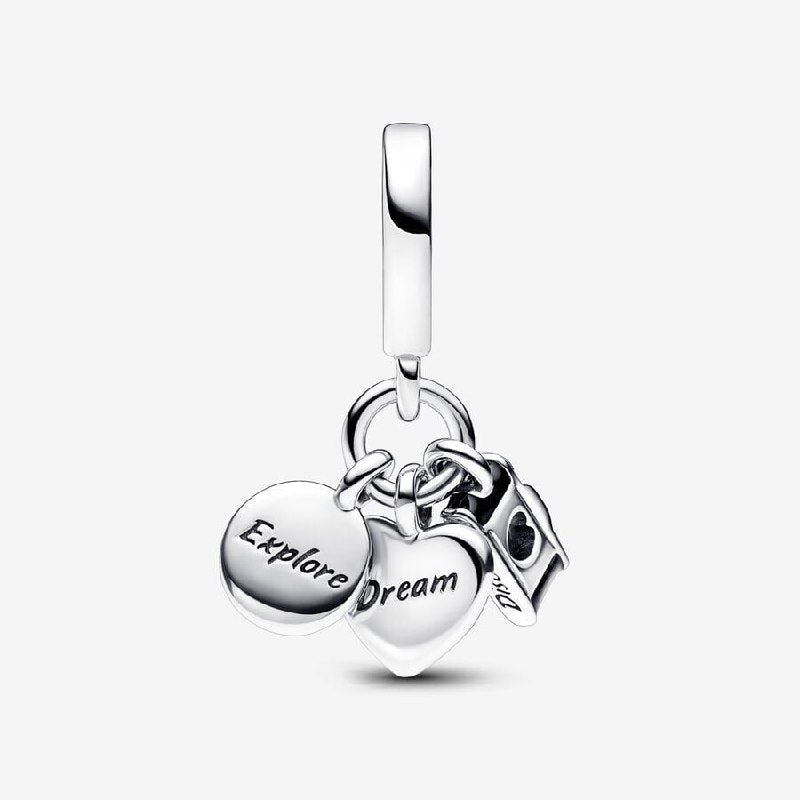 PCHARM3094$1 FORMA CAMARA,CORAZON,BRUJULA PANDORA PLATA 9.25