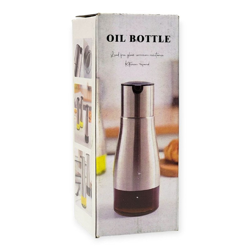 BOTELLA DISPENSADORA DE ACEITE O VINAGRE DE VIDRIO CON VERTIDO FACIL SIN GOTEO, ELEGANTE DE ACERO INOXIDABLE